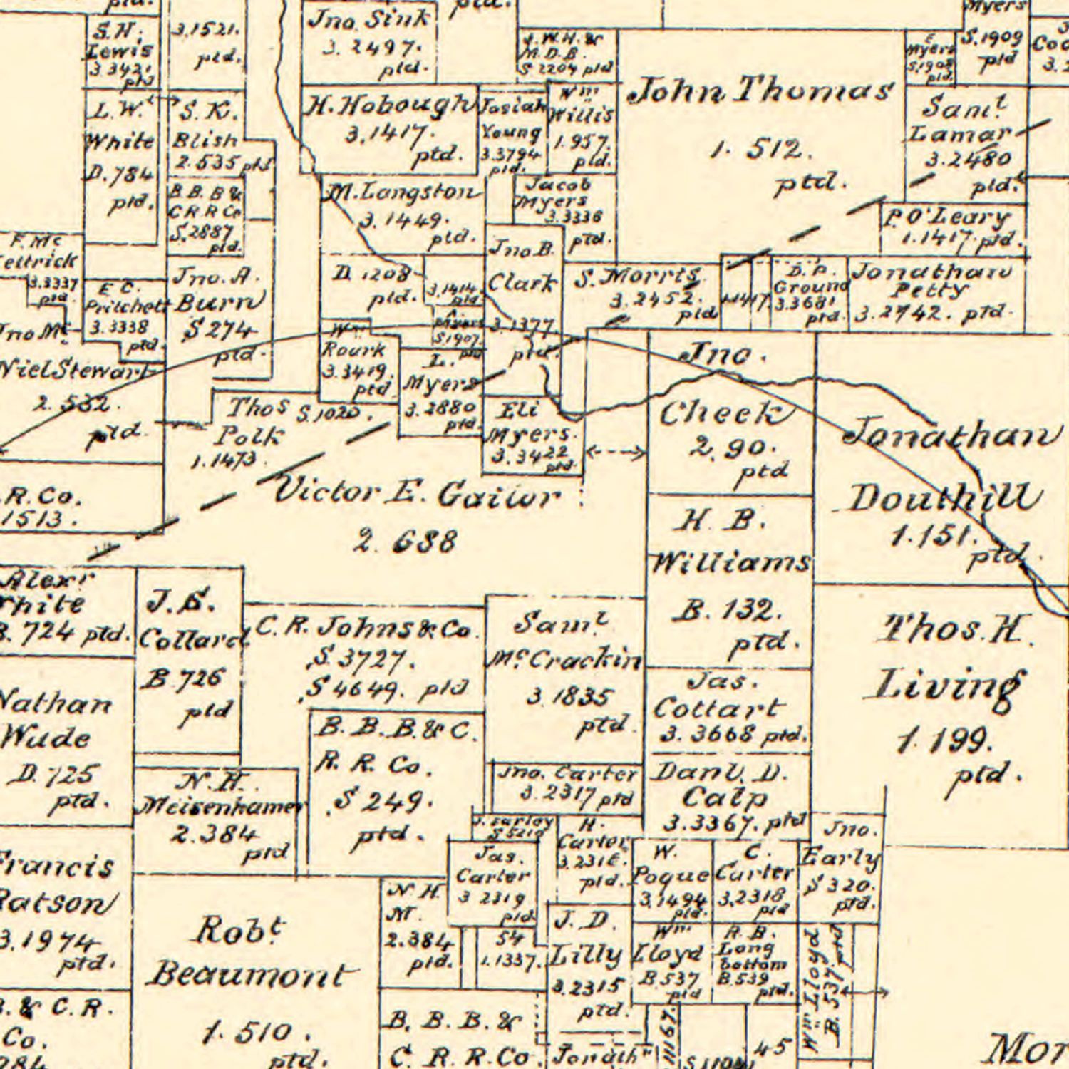 Vintage Map of Denton County, Texas 1879