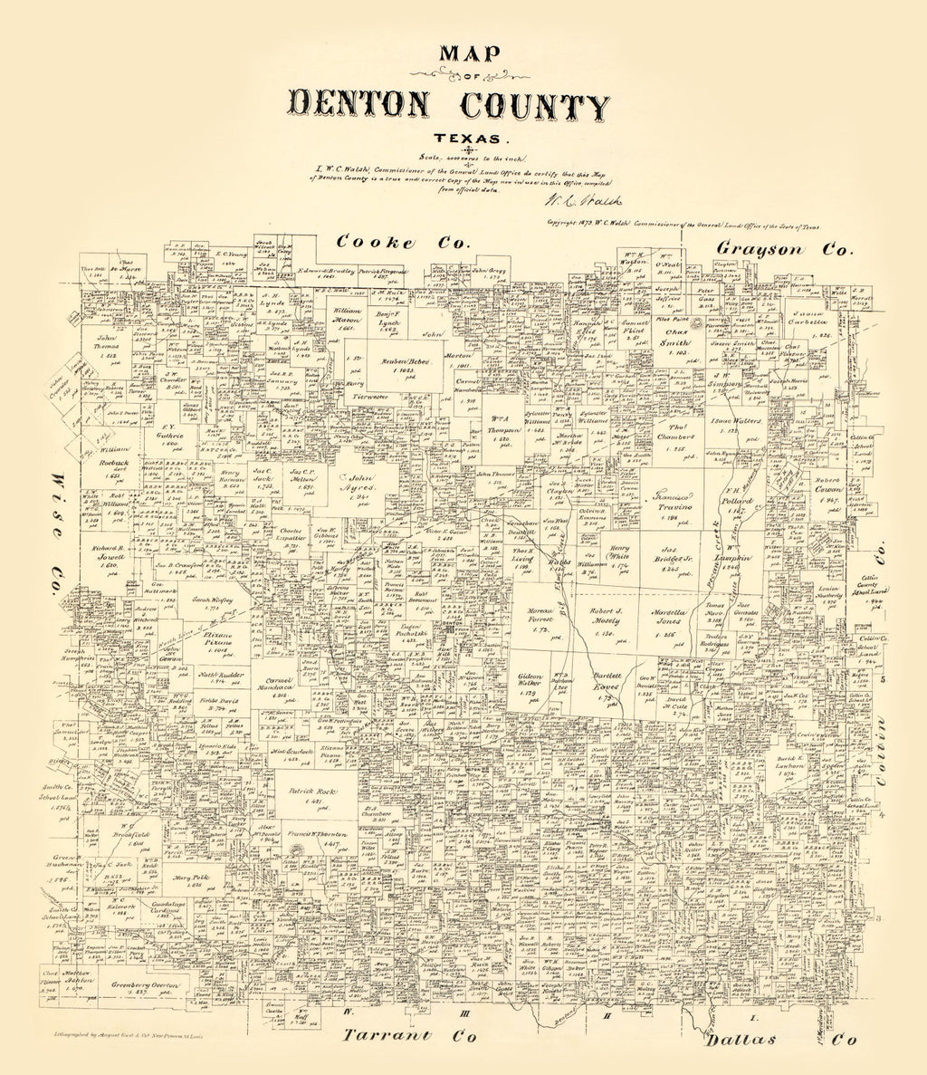Vintage Map of Denton County, Texas 1879