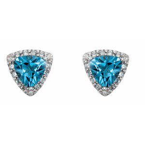 14K White Gold Natural Swiss Blue Topaz & 1/8 CTW Natural Diamond Earrings – image 2