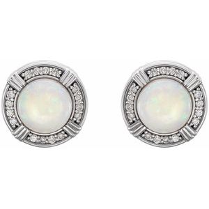 Platinum Natural White Opal & 1/8 CTW Natural Diamond Earrings – image 2