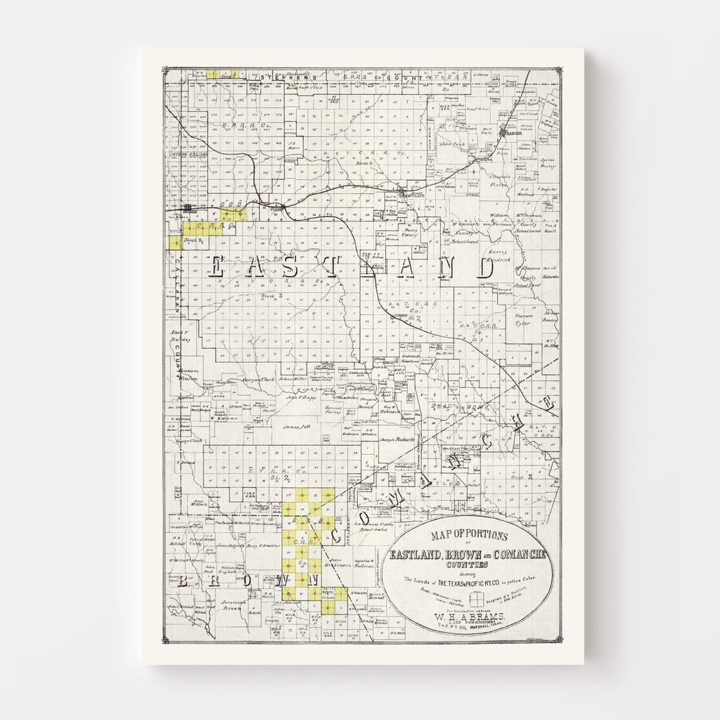 Vintage Map of Eastland County, Texas 1890