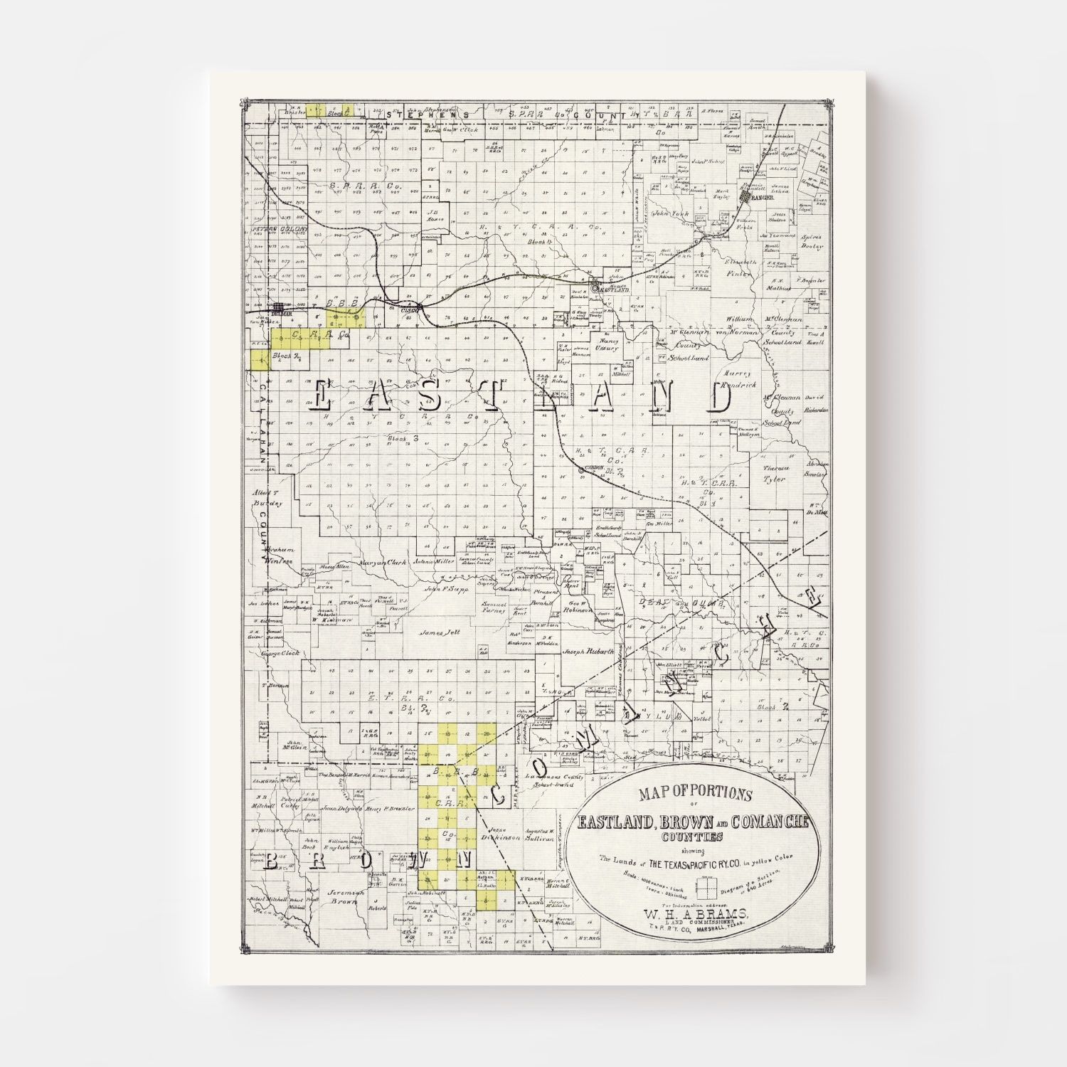 Vintage Map of Eastland County, Texas 1890