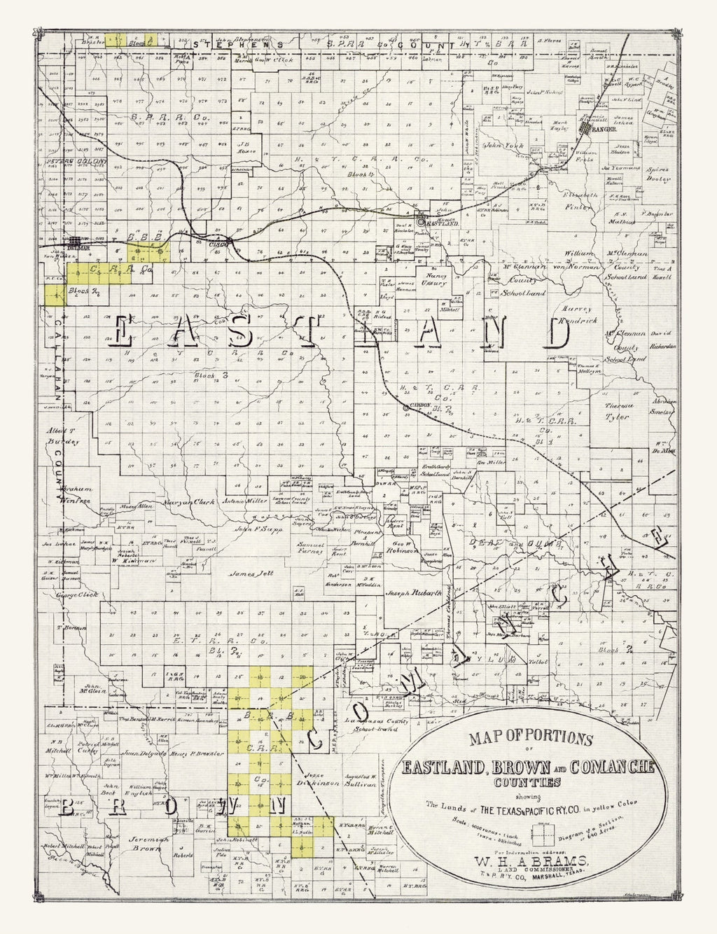 Vintage Map of Eastland County, Texas 1890