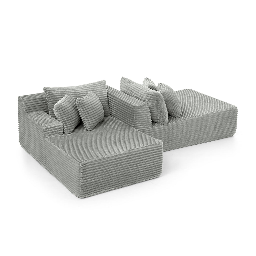 Two-seater lazy sofa lounge chair,Compressed sofa no assembly required, made of velvet fabric, fluffy modern lounge chair, used for indoor living rooms and bedrooms-Gray
