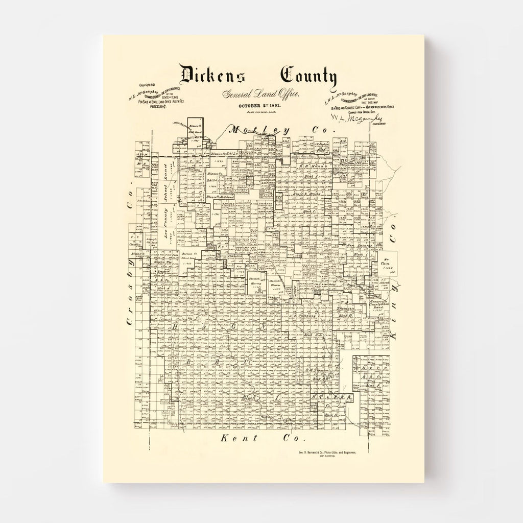 Vintage Map of Dickens County, Texas 1891