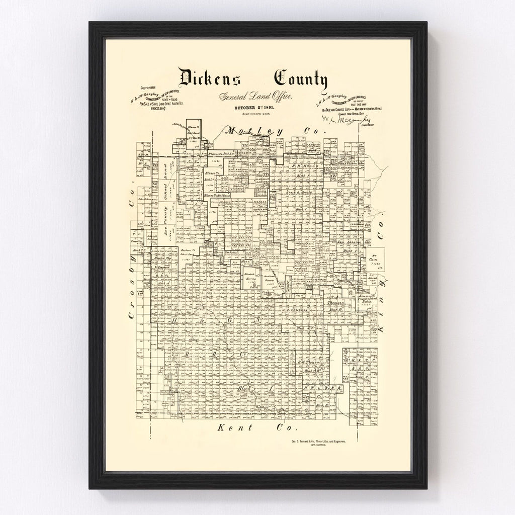 Vintage Map of Dickens County, Texas 1891