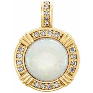 14K Yellow Gold Natural White Opal & 1/10 CTW Natural Diamond Pendant