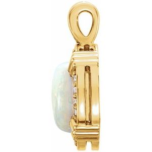 14K Yellow Gold Natural White Opal & 1/10 CTW Natural Diamond Pendant