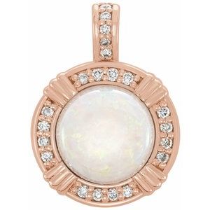 14K Rose Gold Natural White Opal & 1/10 CTW Natural Diamond Pendant