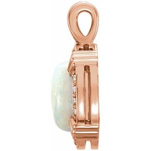 14K Rose Gold Natural White Opal & 1/10 CTW Natural Diamond Pendant