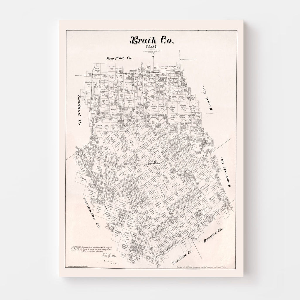 Vintage Map of Erath County, Texas 1879