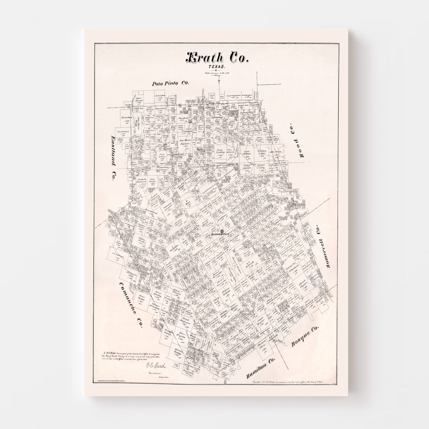 Vintage Map of Erath County, Texas 1879