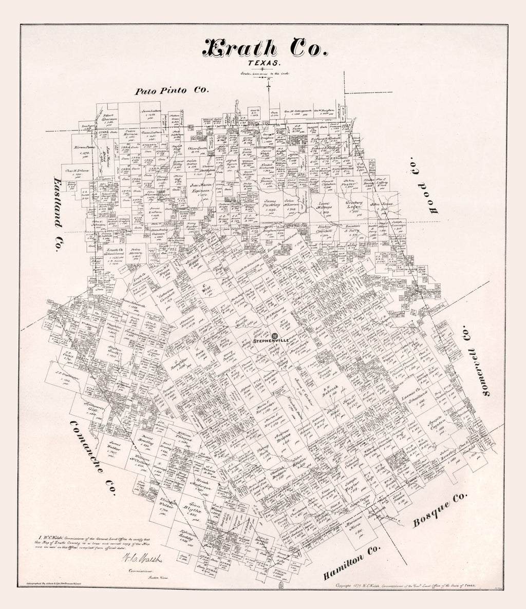 Vintage Map of Erath County, Texas 1879