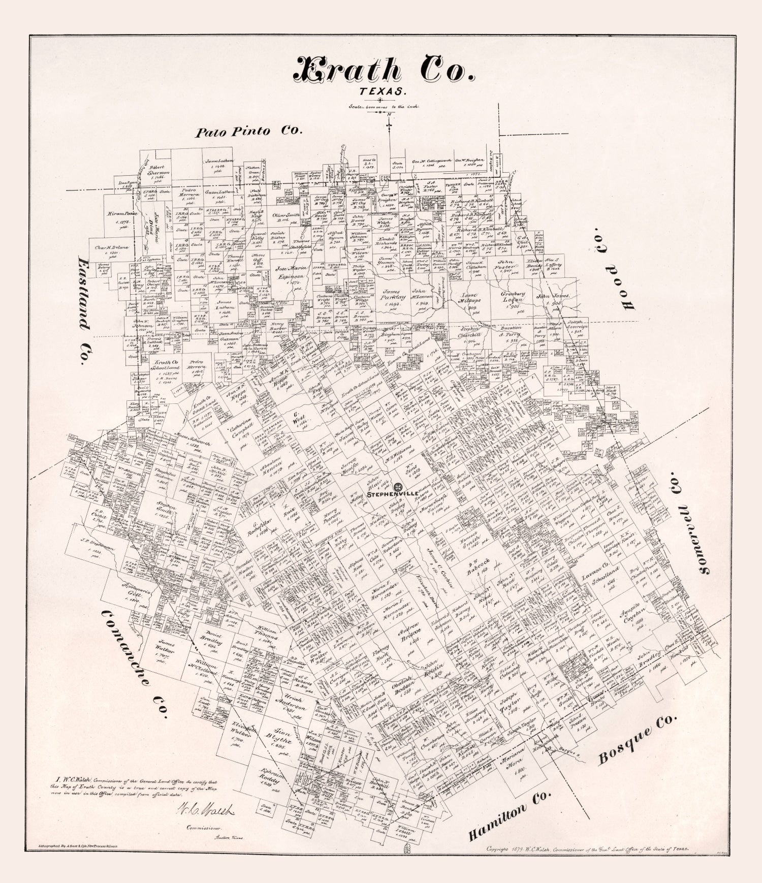 Vintage Map of Erath County, Texas 1879