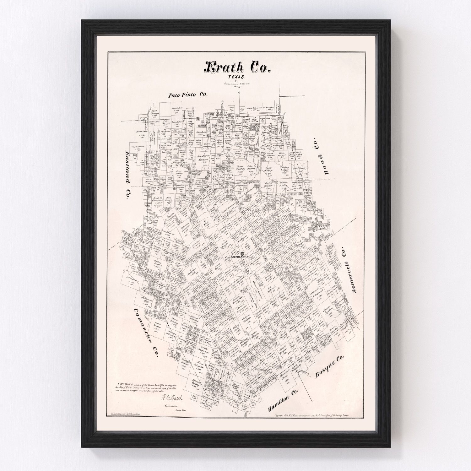Vintage Map of Erath County, Texas 1879