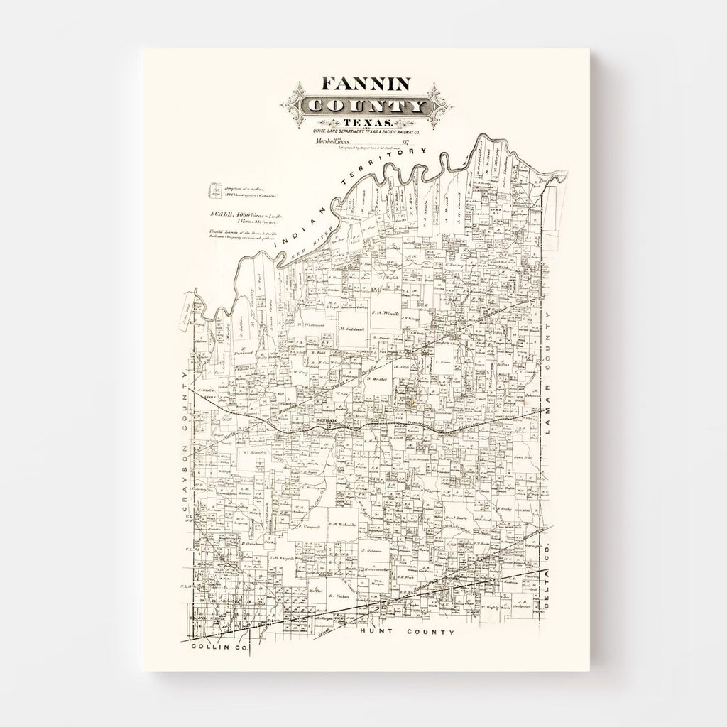 Vintage Map of Fannin County, Texas 1870