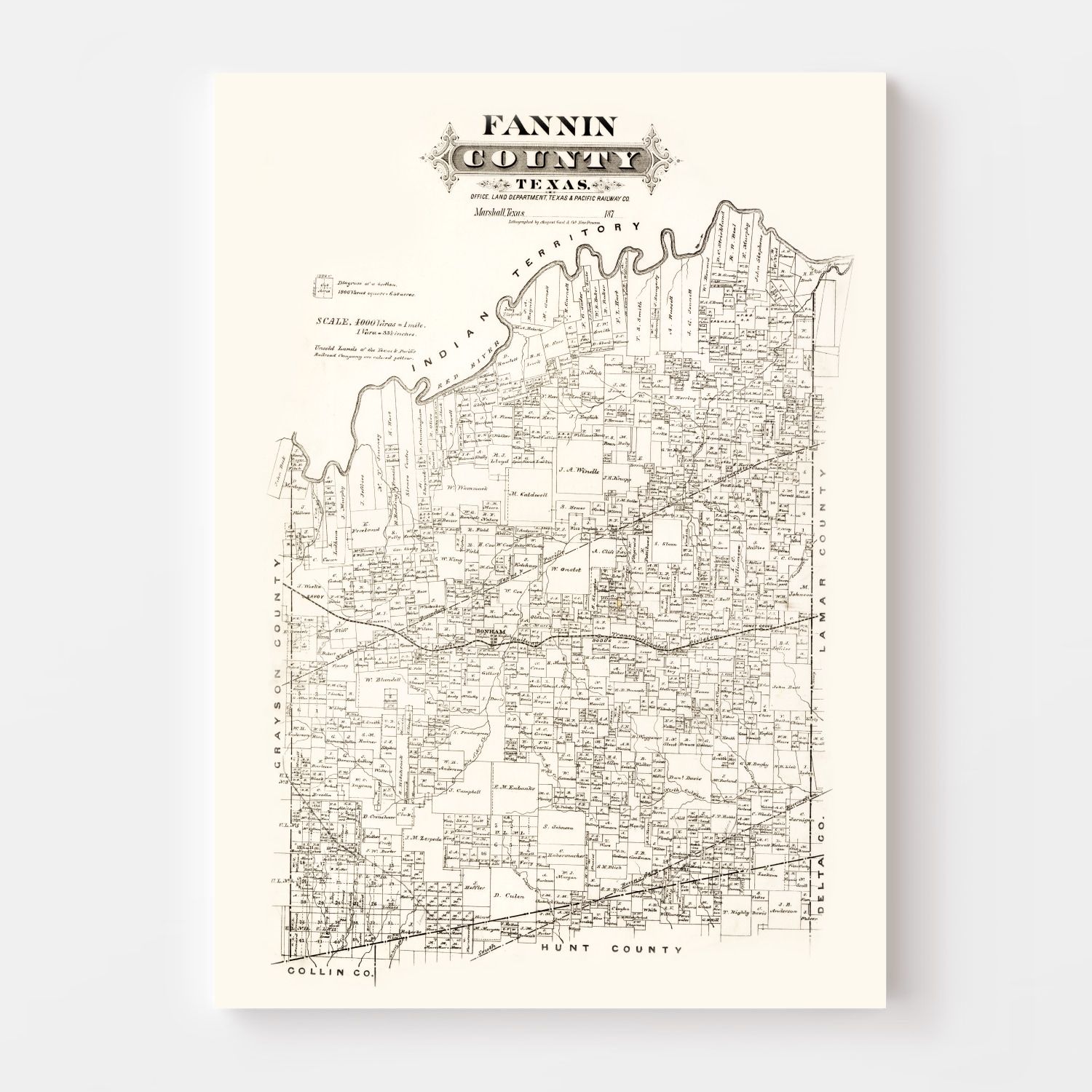 Vintage Map of Fannin County, Texas 1870