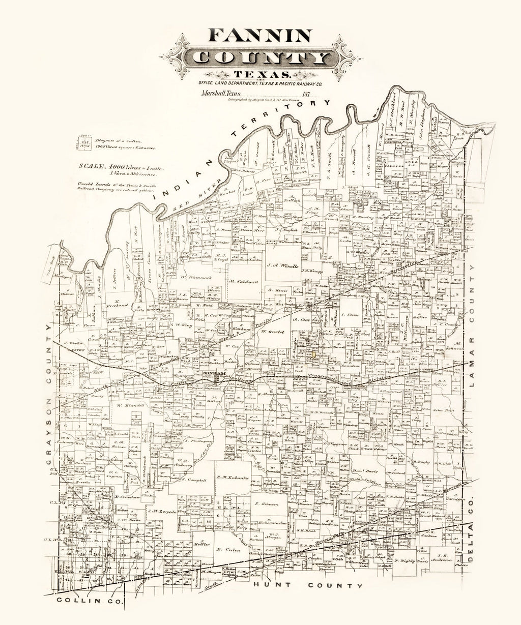 Vintage Map of Fannin County, Texas 1870