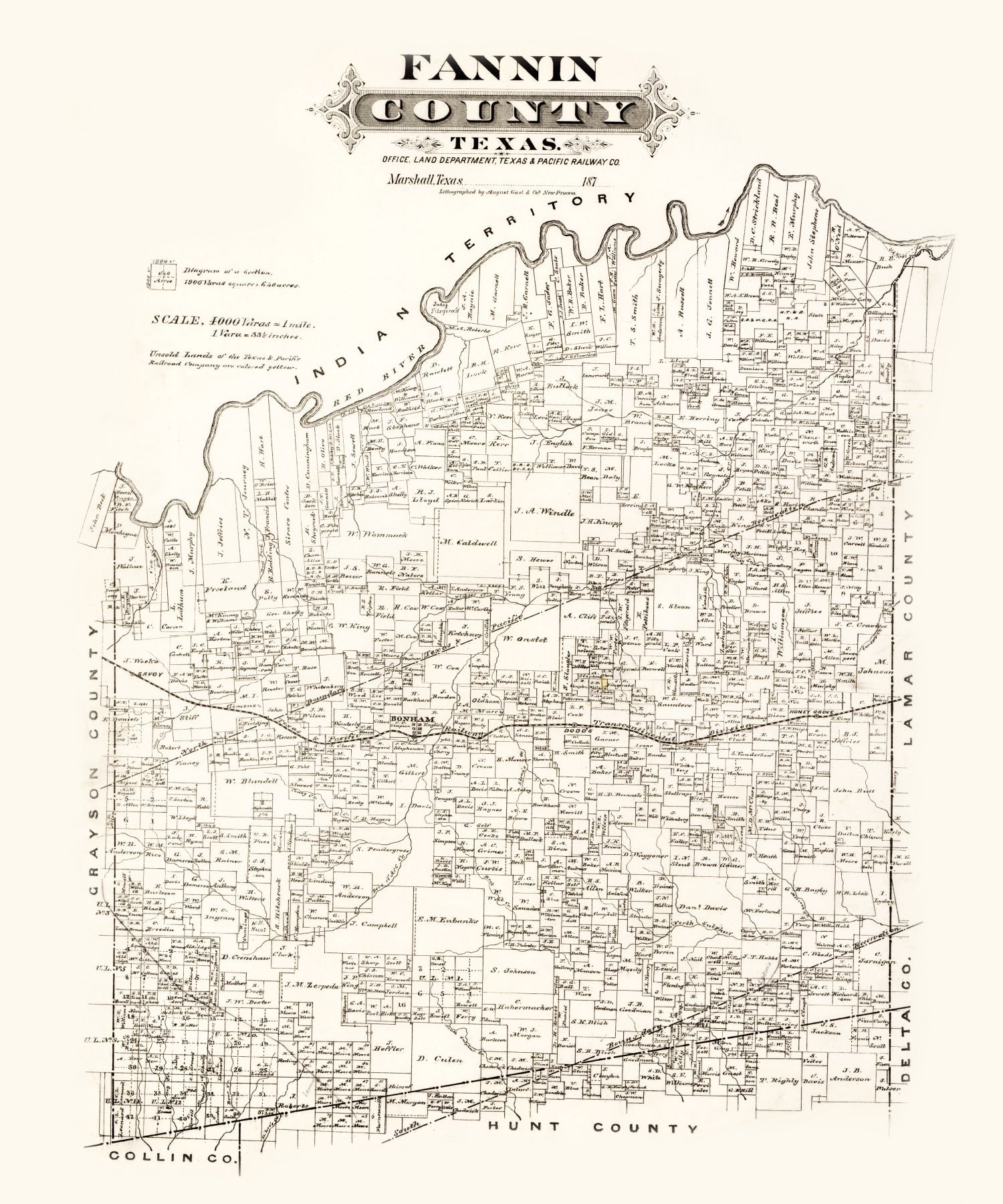Vintage Map of Fannin County, Texas 1870