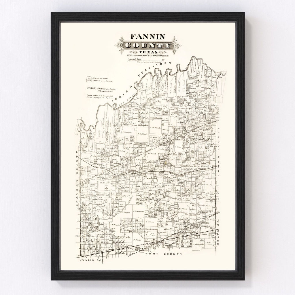 Vintage Map of Fannin County, Texas 1870