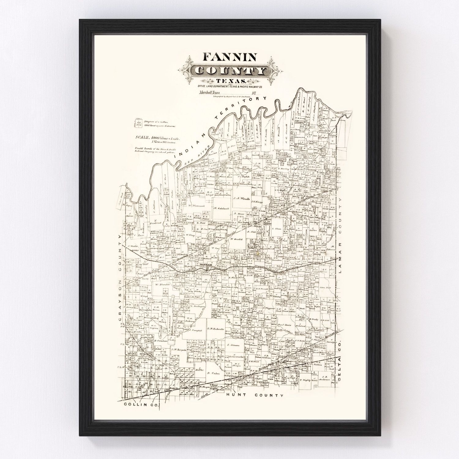Vintage Map of Fannin County, Texas 1870