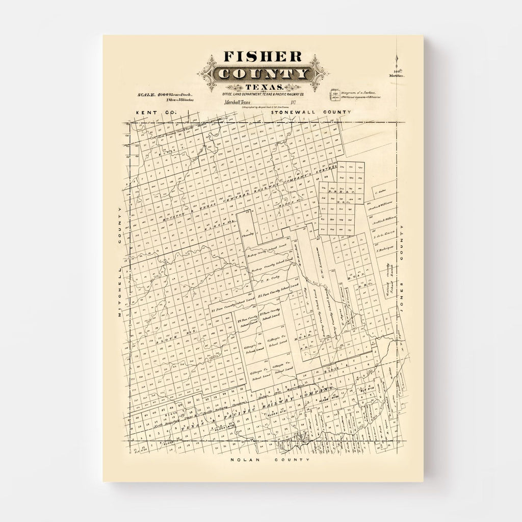 Vintage Map of Fisher County, Texas 1870