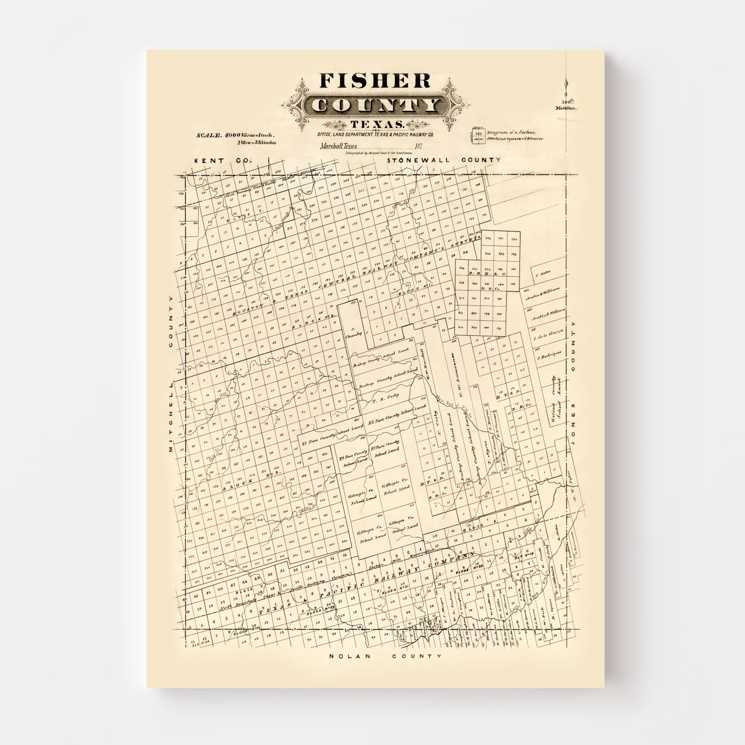 Vintage Map of Fisher County, Texas 1870