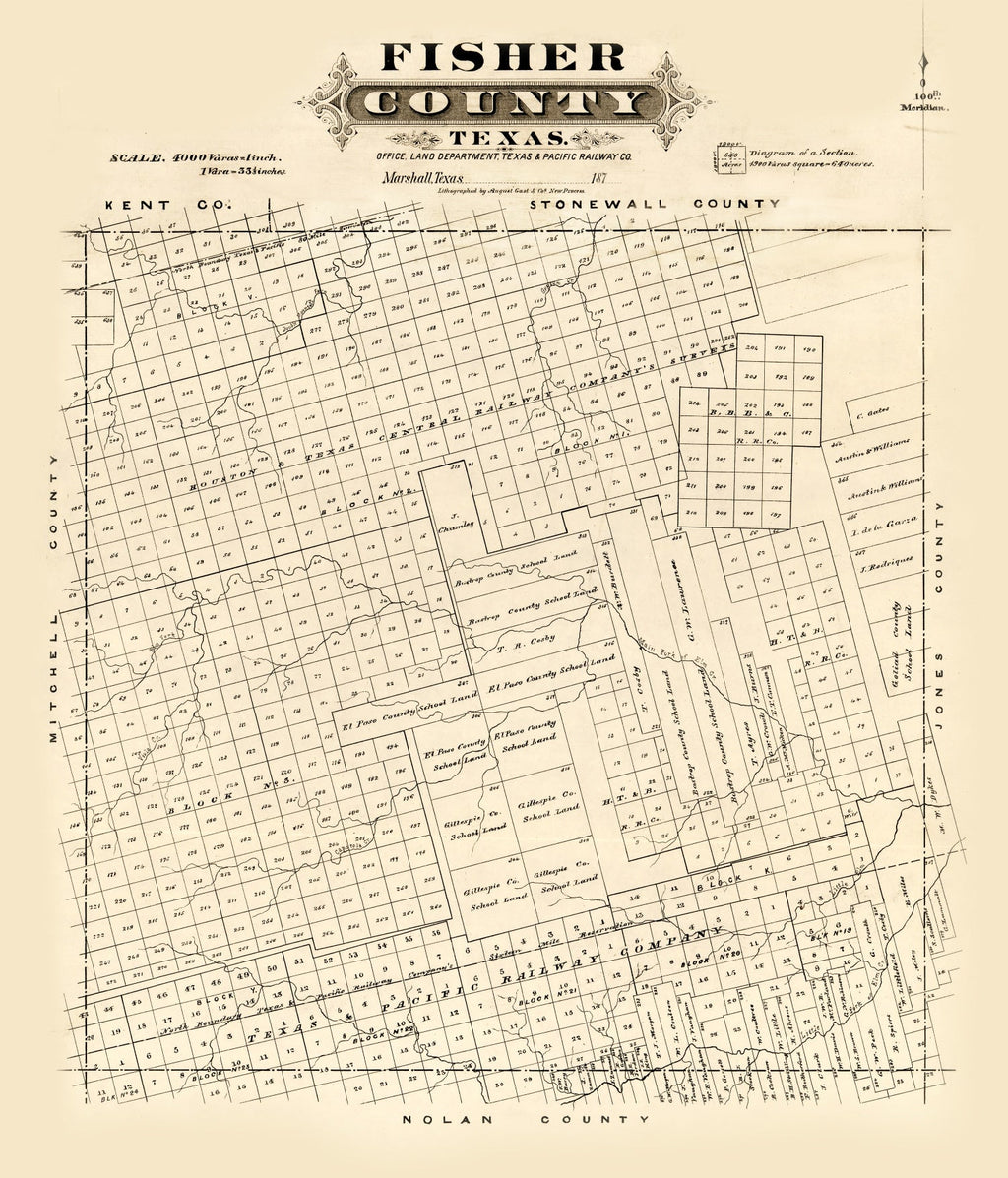Vintage Map of Fisher County, Texas 1870