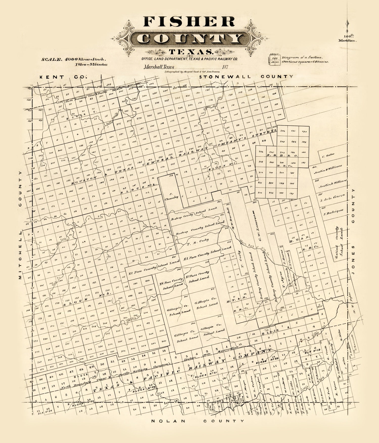 Vintage Map of Fisher County, Texas 1870
