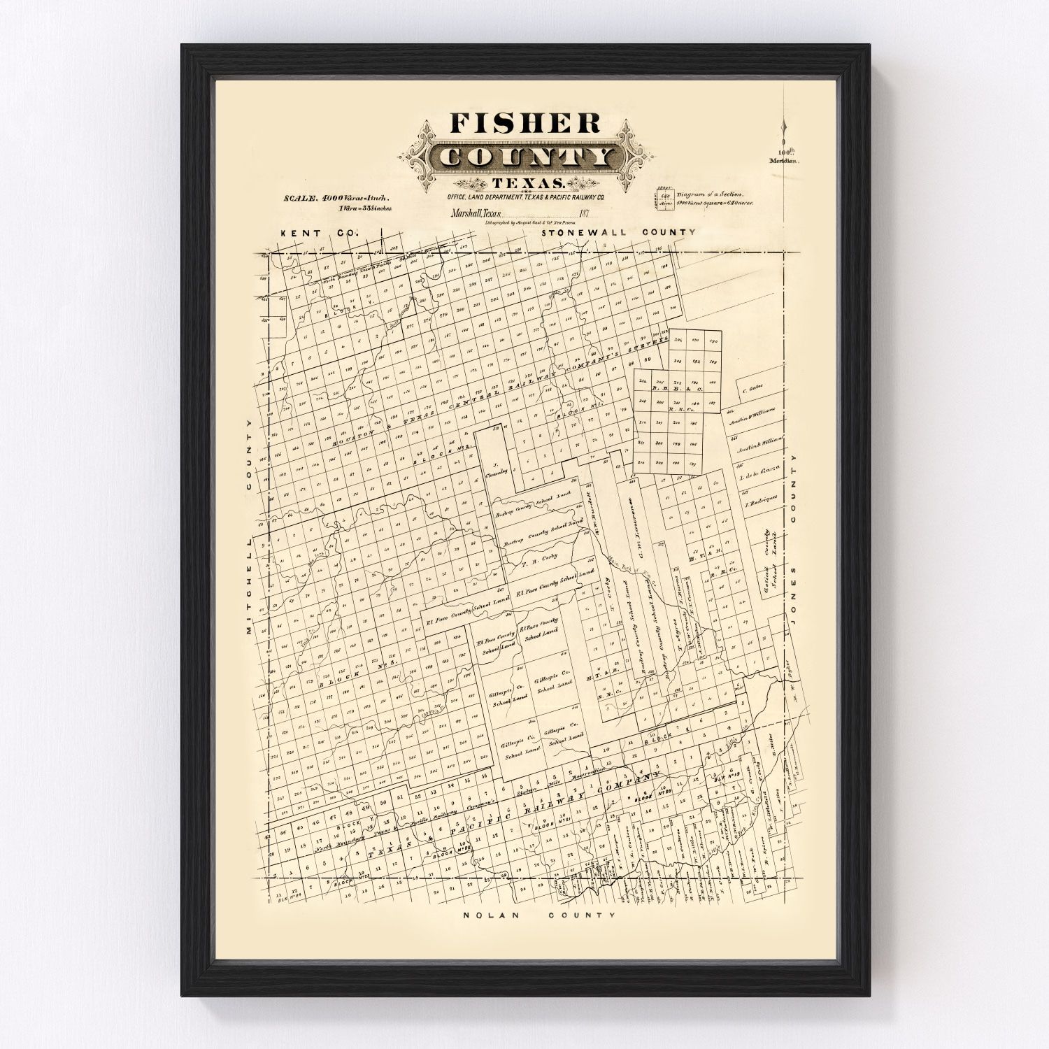 Vintage Map of Fisher County, Texas 1870
