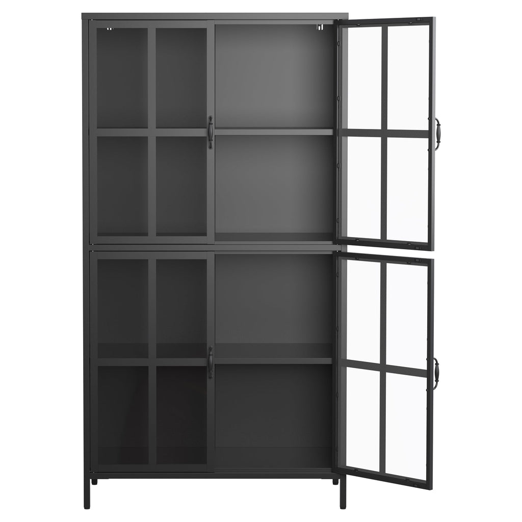 Premium Black Metal Storage Cabinet with Tempered Glass Doors, Adjustable Shelves, and Anti-Tipping Device