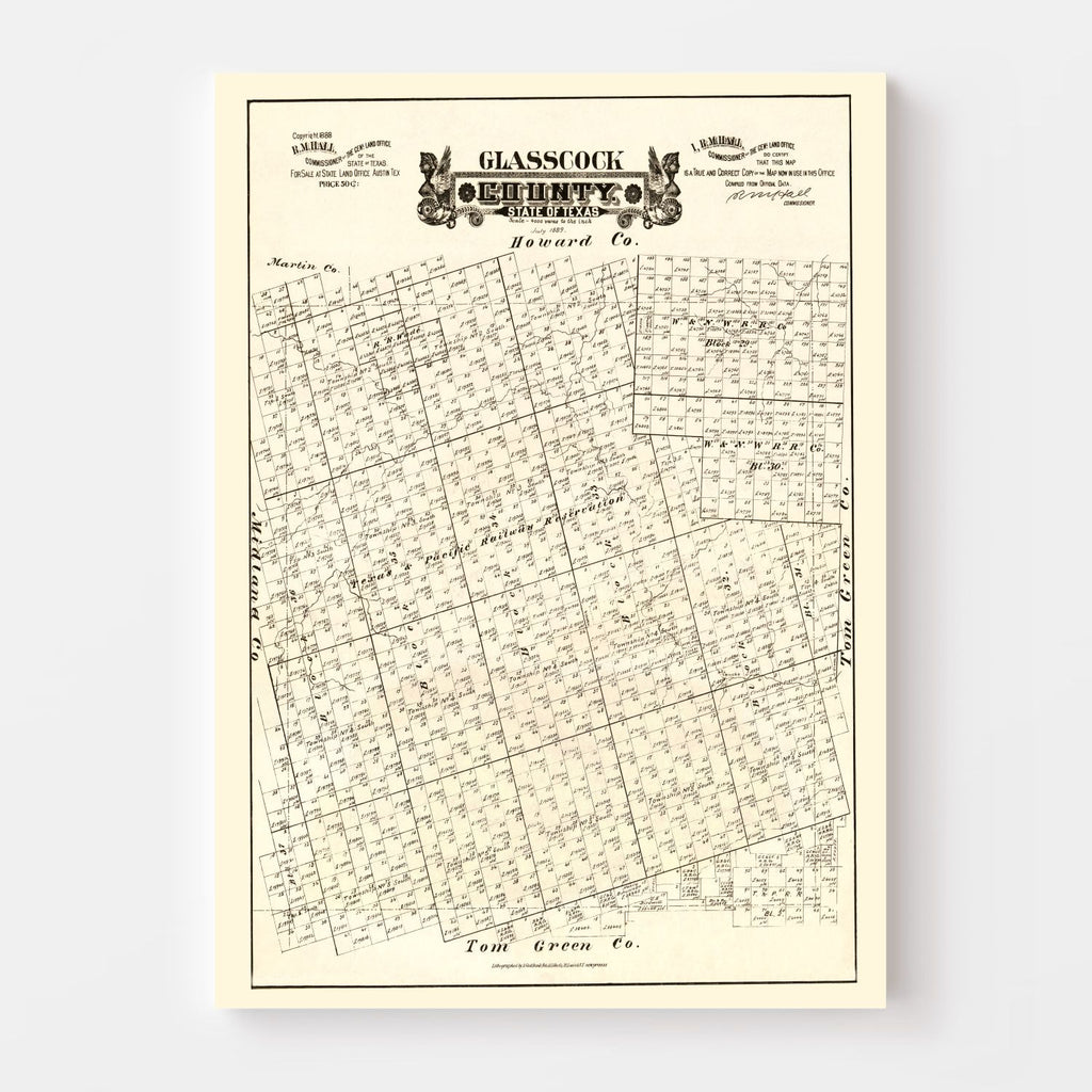 Vintage Map of Glasscock County, Texas 1888