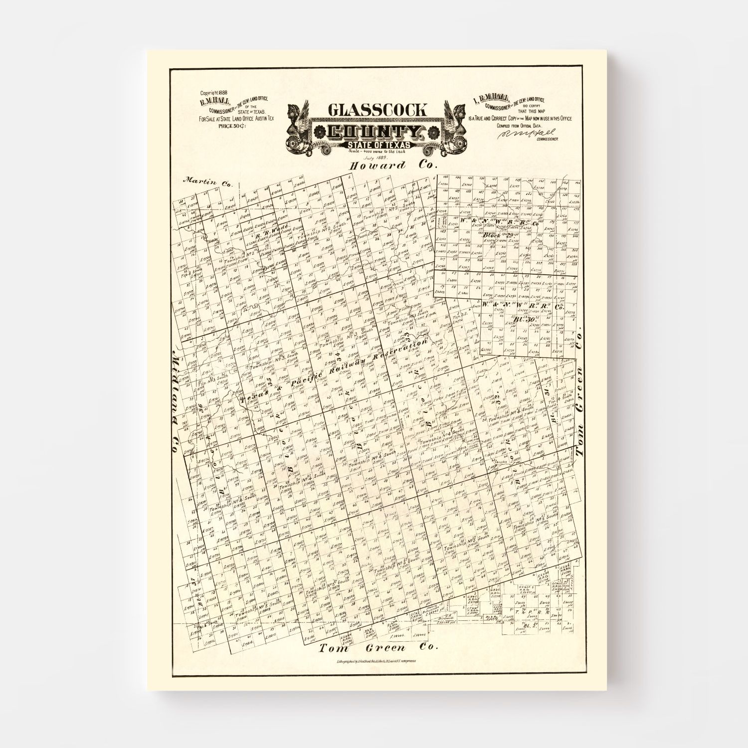 Vintage Map of Glasscock County, Texas 1888
