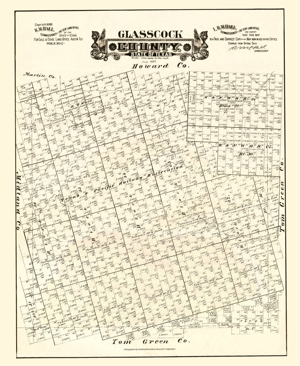 Vintage Map of Glasscock County, Texas 1888
