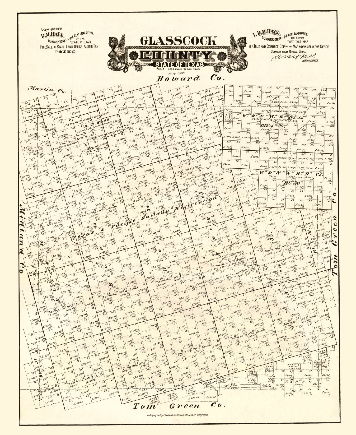 Vintage Map of Glasscock County, Texas 1888