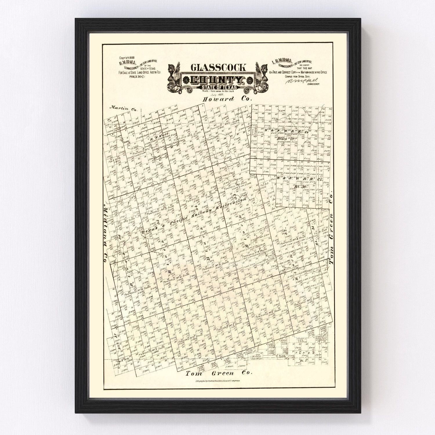 Vintage Map of Glasscock County, Texas 1888