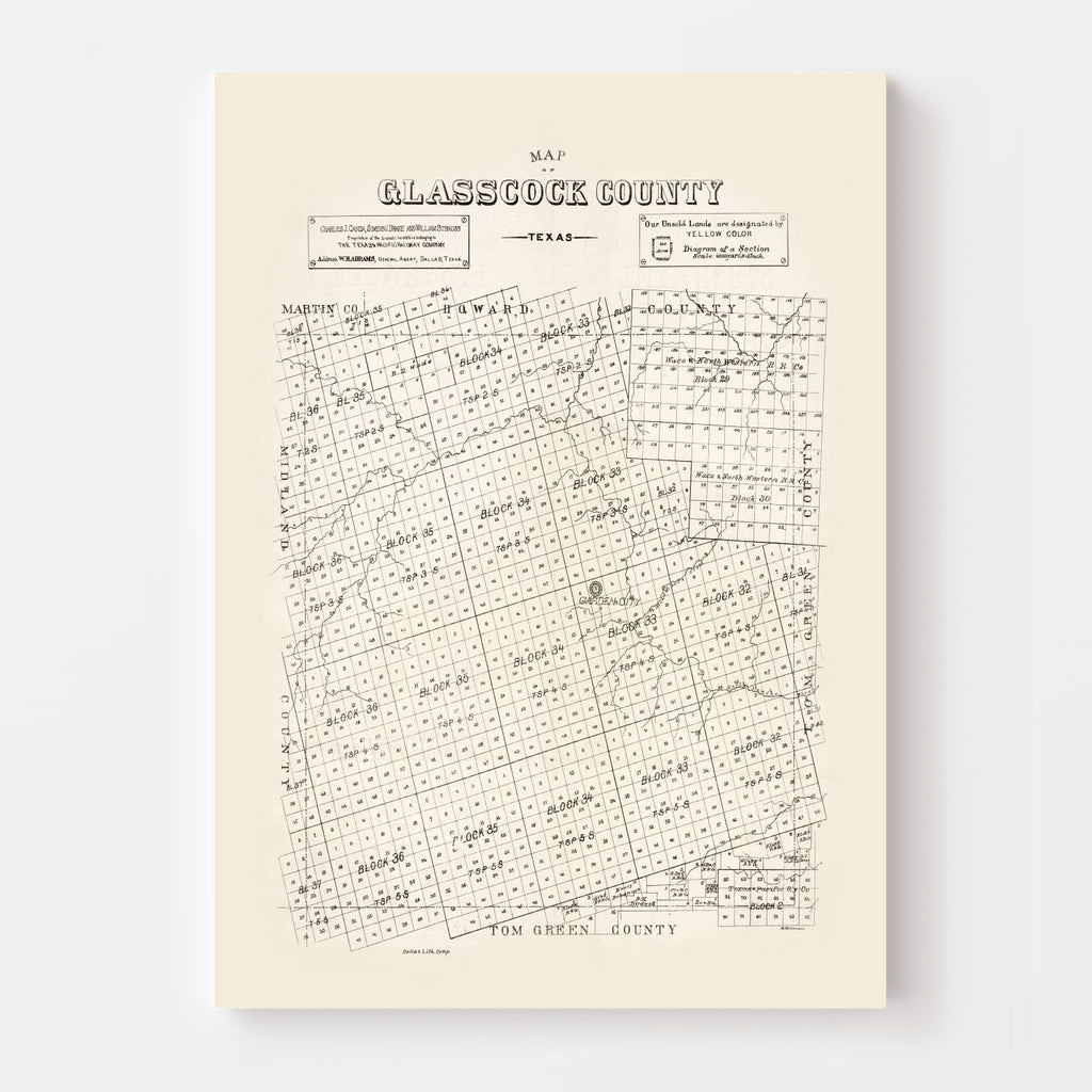 Vintage Map of Glasscock County, Texas 1890