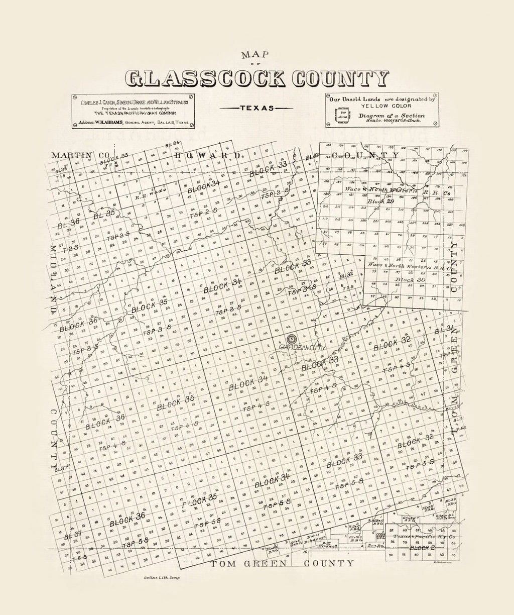 Vintage Map of Glasscock County, Texas 1890