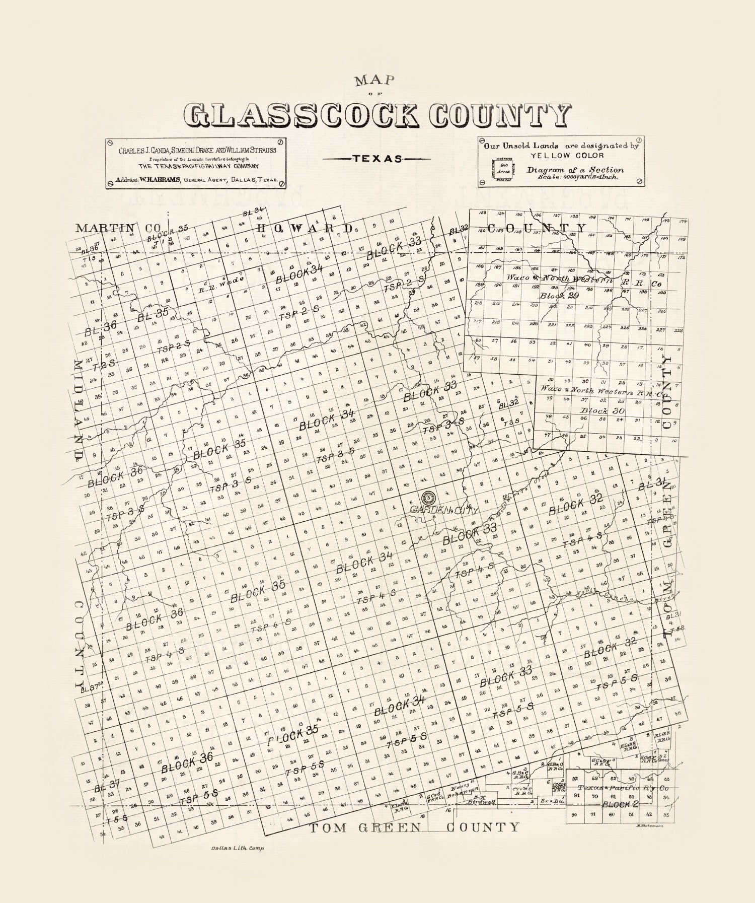 Vintage Map of Glasscock County, Texas 1890