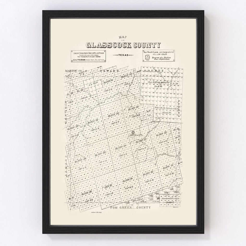 Vintage Map of Glasscock County, Texas 1890