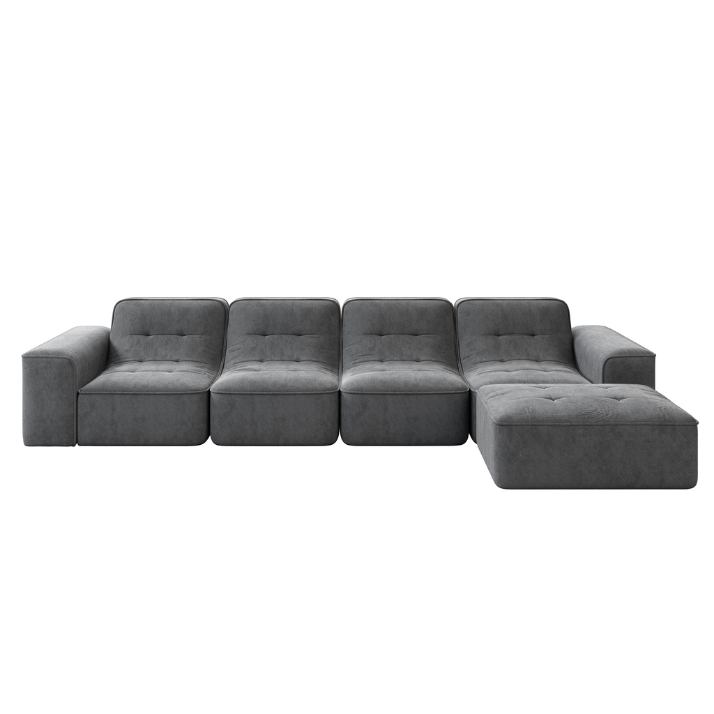 143.7' Modular Sectional Sofa Set with Removable Ottoman,Tufted Design, Deep Seat Couch, Chaise & Accent Chair,Modern DIY Sparkling Chenille Sofa for Living Room, Apartment, Office