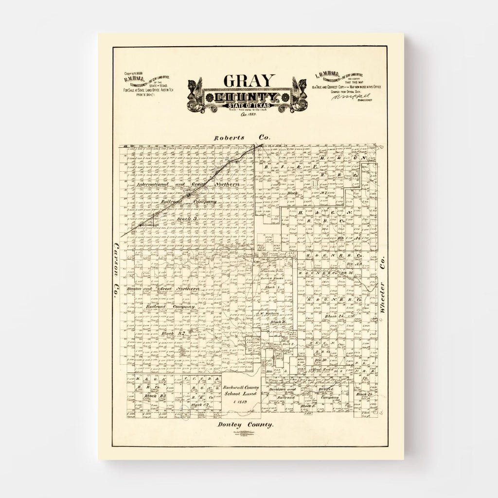 Vintage Map of Gray County, Texas 1888