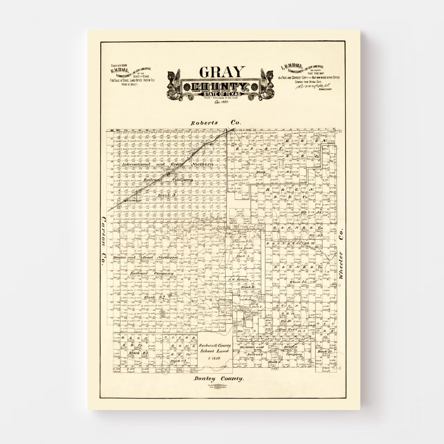 Vintage Map of Gray County, Texas 1888