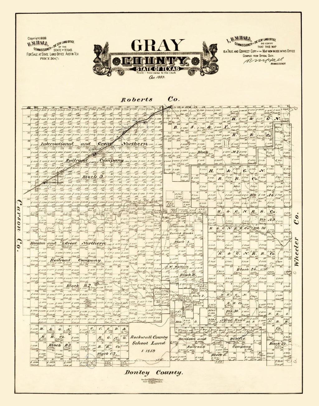 Vintage Map of Gray County, Texas 1888