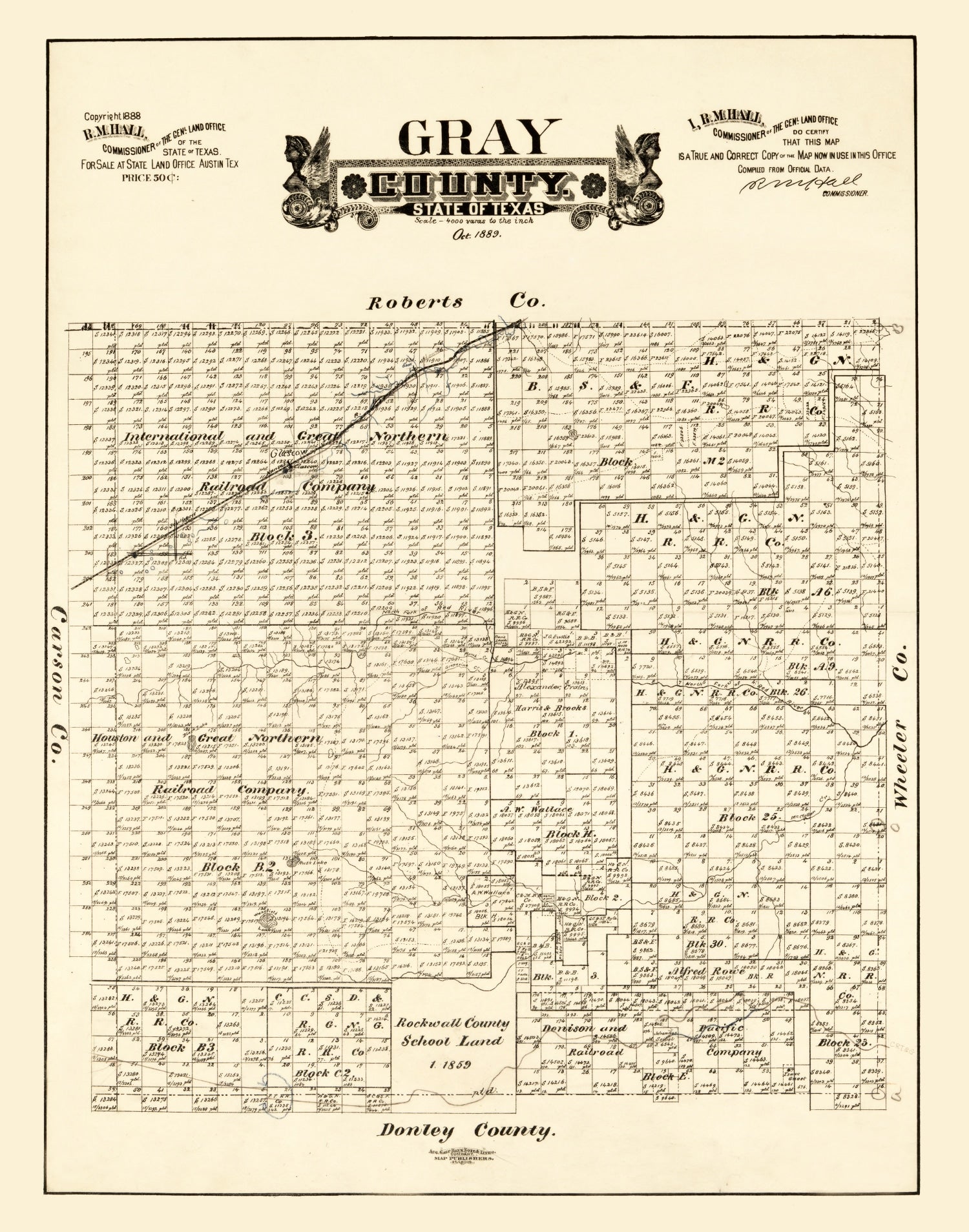 Vintage Map of Gray County, Texas 1888
