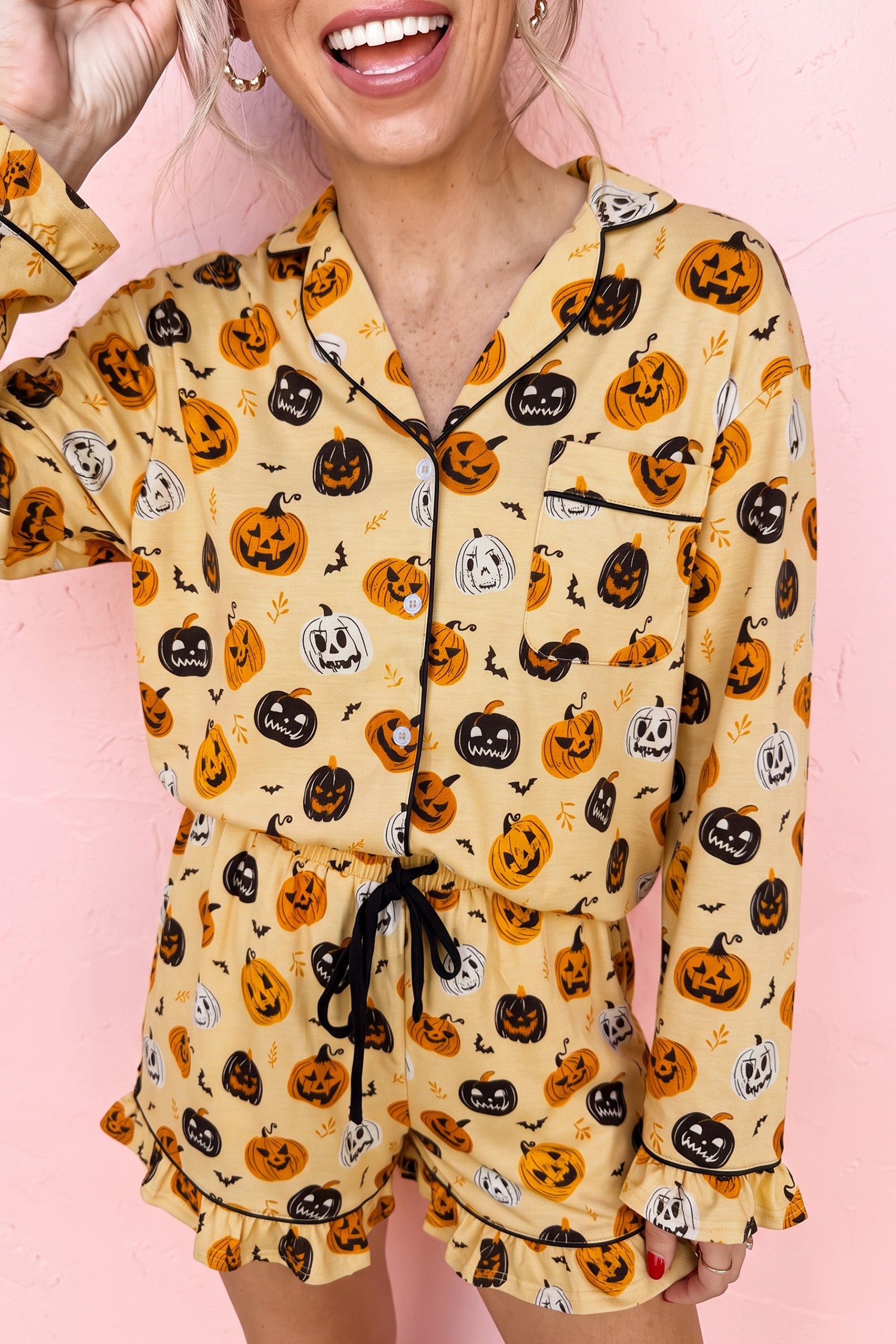 Halloween Jack-O-Lantern Ruffle Top & Shorts Lounge Set