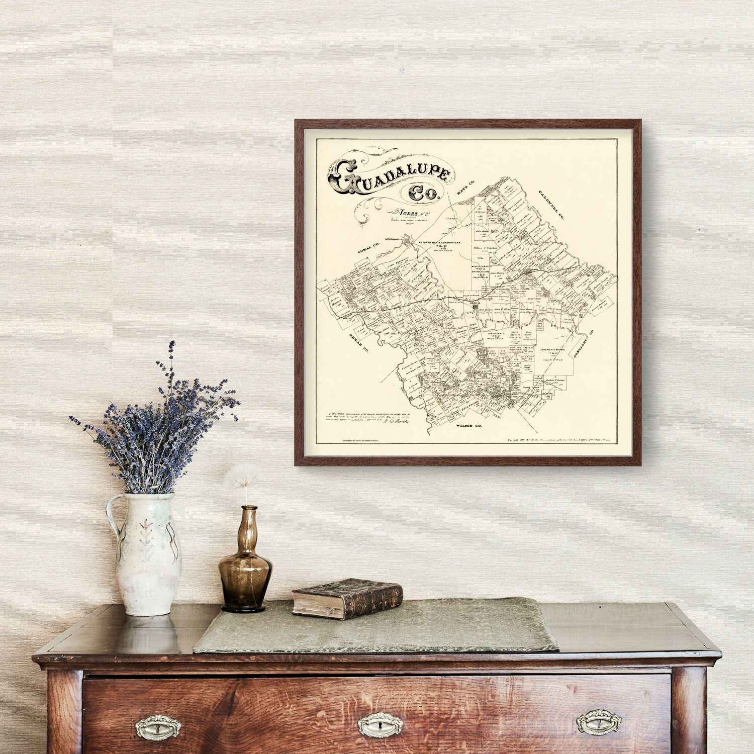 Vintage Map of Guadalupe County, Texas 1880