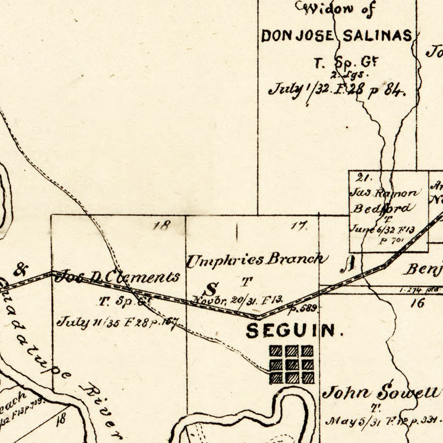 Vintage Map of Guadalupe County, Texas 1880