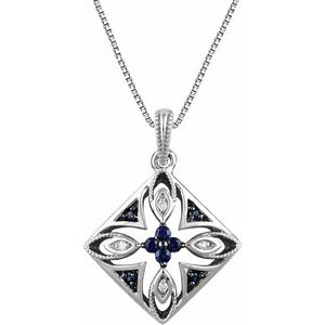Sterling Silver Natural Blue Sapphire & .025 CTW Natural Diamond 18" Necklace