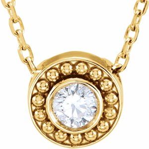14K Yellow Gold 1/10 CTW Diamond Beaded Slide 16" Necklace